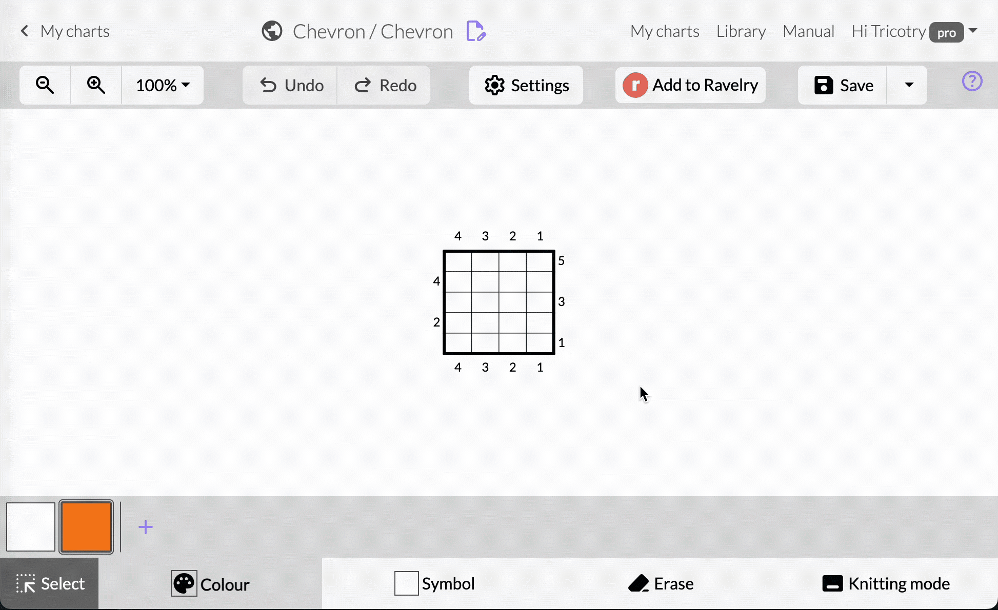 Animation of a colourwork chart being drawn in the Chart Minder editor