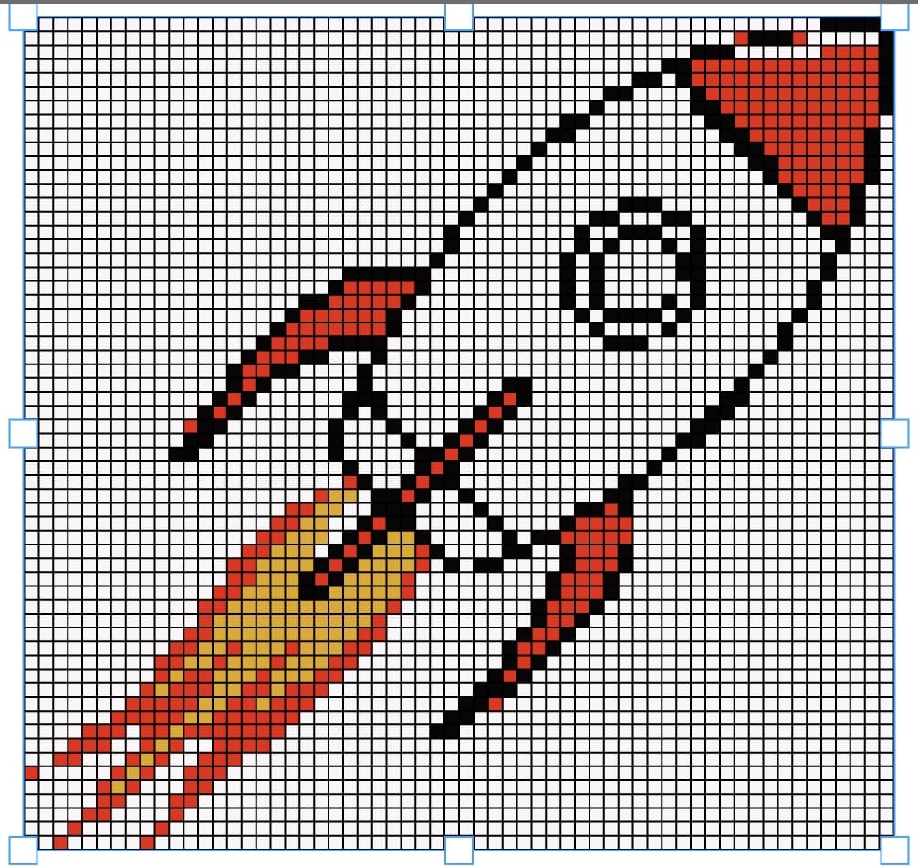 The rocket drawing scanned into a colourwork chart